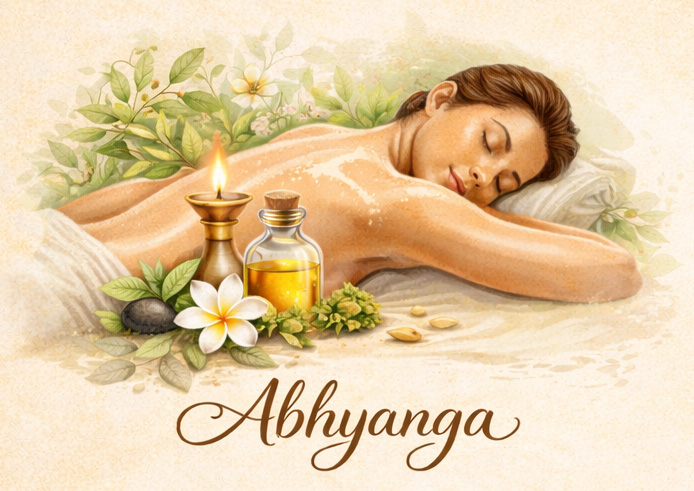 Abhyanga, die ayurvedische Ganzkörperölsalbung (© KI generiertes Bild) Abhyanga, die ayurvedische Ganzkörperölsalbung