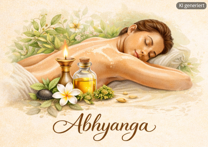 Abhyanga, die ayurvedische Ganzkörperölsalbung (© KI generiertes Bild) Abhyanga, die ayurvedische Ganzkörperölsalbung